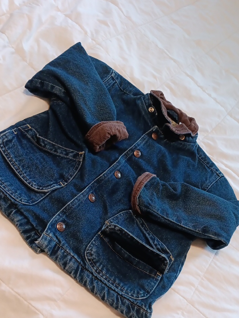Children's Dark Blue Denim Jacket with Brown Corduroy Trim